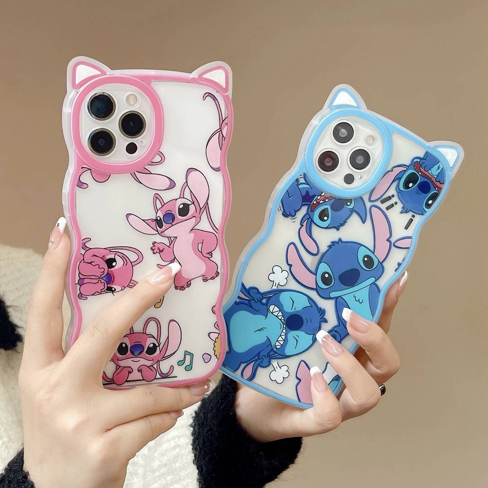 Ốp Điện Thoại TPU Mềm Hình Stitch Màu Xanh Dương + Hồng Cho iPhone 6 7 8 X XS Max XR 11 12 13 14 Pro Max