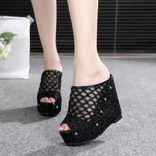 (ORDER) Dép đế xuồng quai lưới sang chảnh 13 cm (2 kiểu)
