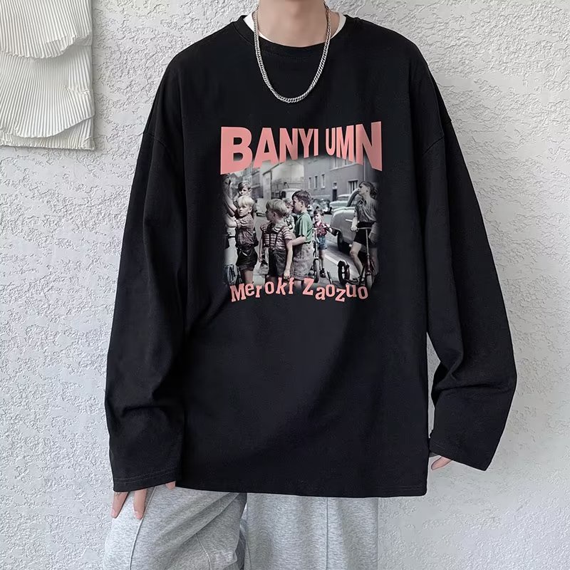 Áo Thun Nam Dáng Rộng In Chữ Phong Cách Hàn Quốc