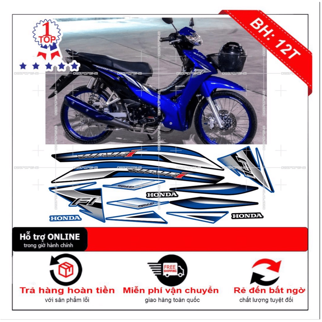 FREE SHIP + SALE SỐC +DECAL PVC 5 LỚP CHẤT LƯỢNG CAO Tem rời wave i RS xanh đen
