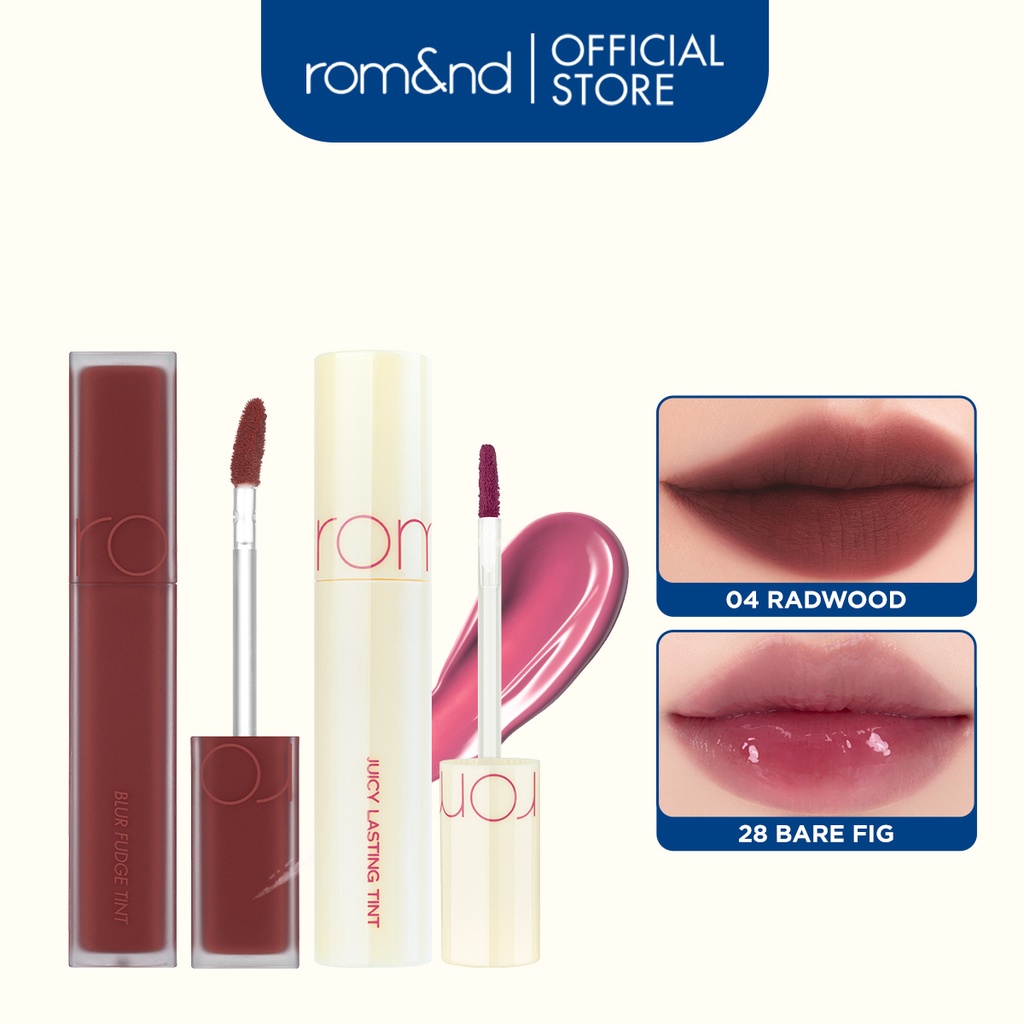 Combo Son kem siêu lì Romand Blur Fudge Tint 5g + Son tint bóng, siêu lì Romand Romand Juicy Lasting Tint 5.5g