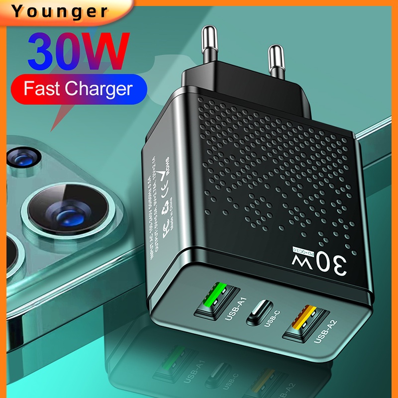 Củ Sạc Nhanh 30W 2USB + PD Type-c 5V 2.4A Phích Cắm US / EU / UK Tiện Dụng Cho Điện Thoại / Máy Tính Bảng