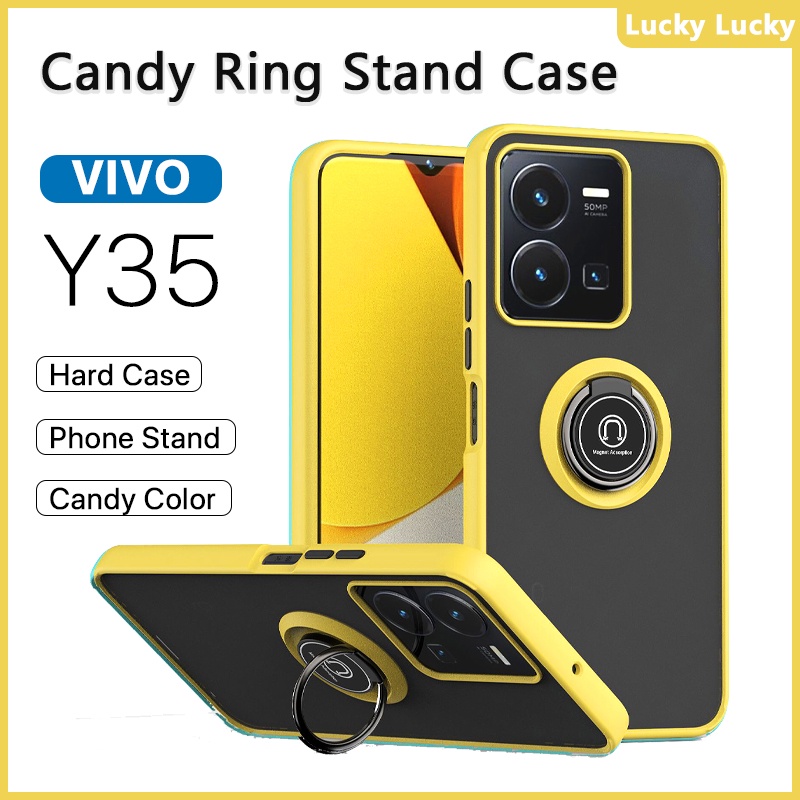 Ốp lưng VIVO Y35 Y55 Y22S Y02S Y16 Y15s Y15A Sang trọng Nhẫn acrylic cứng Vỏ ngoài Hỗ trợ chống sốc Xe hơi Giá đỡ từ tính Giá đỡ điện thoại Ngón tay bảo vệ máy ảnh