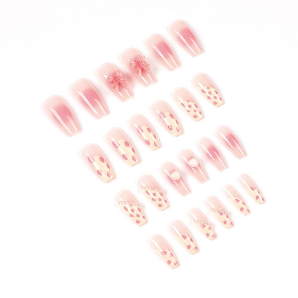 Bộ 24 Móng Tay Giả DIY Hình Bướm Màu Hồng Ốp|Pháp Trái Tim Tình Yêu
