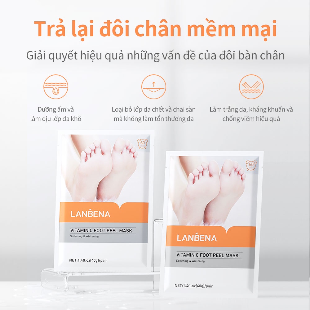 Cặp mặt nạ chân Lanbena vitamin C dạng lột tẩy tế bào chết làm giảm thâm và nếp nhăn dưỡng trắng da mịn màng 40g