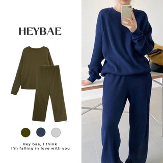 Bộ nỉ tổ ong sweater nỉ HEYBAE màu trơn áo nỉ chui đầu dáng rộng dài tay mùa đông AK042