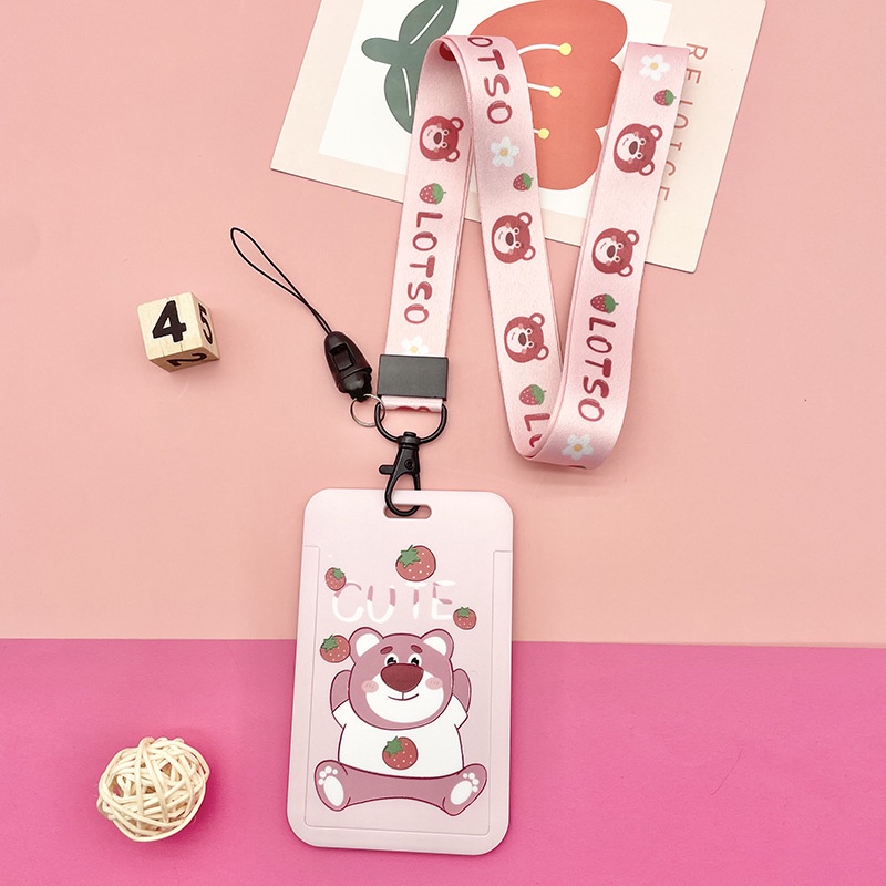 Dây Đeo Thẻ ID / Thẻ ID Chống Thất Lạc Họa Tiết Gấu Dâu Tây Dễ Thương