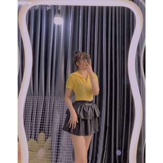 Áo croptop cổ bẻ chất xốp mềm mịn