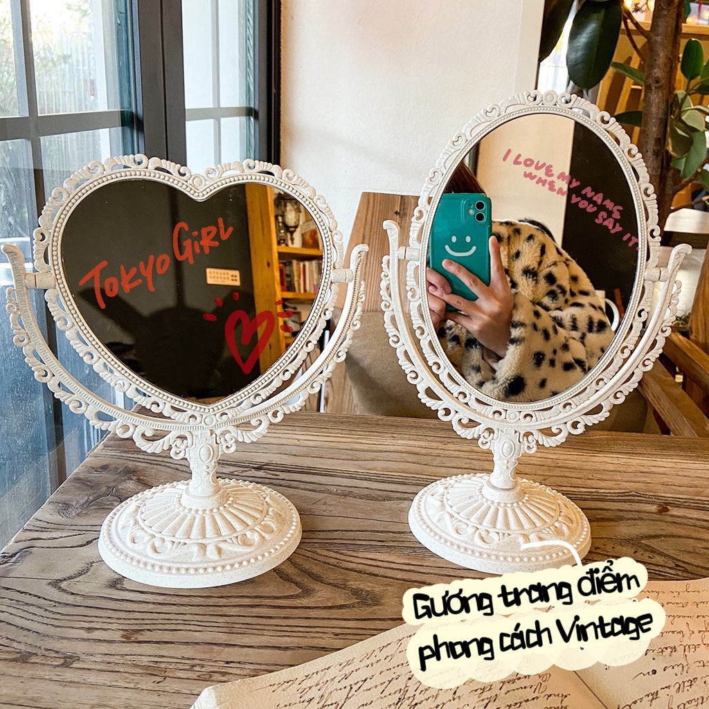 Gương Trang Điểm Để Bàn 2 Mặt Phong Cách Cổ Điển