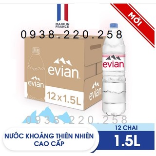 Thùng 12 chai nước khoáng thiên nhiên evian 1.5l