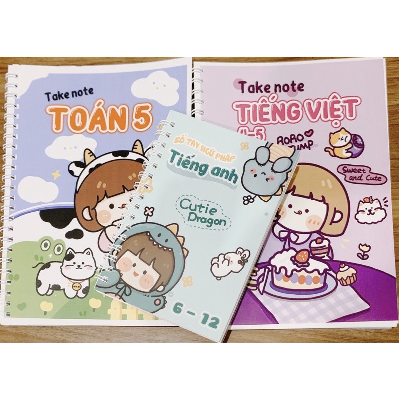 Combo 3 Sổ tay Toán 5 + Tiếng Việt 5 + Tiếng Anh lò xo khổ A6