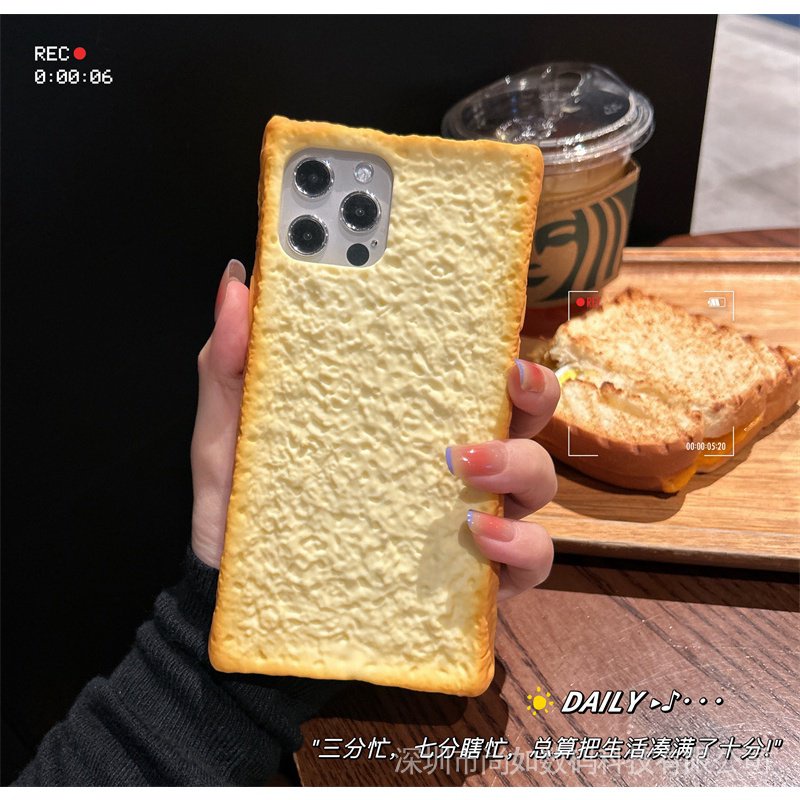 Ốp Điện Thoại Dẻo Họa Tiết Bánh Mì / Phô Mai Kèm Giá Đỡ Độc Đáo Vui Nhộn Cho 14PRO 13PRO 14 11 12 14