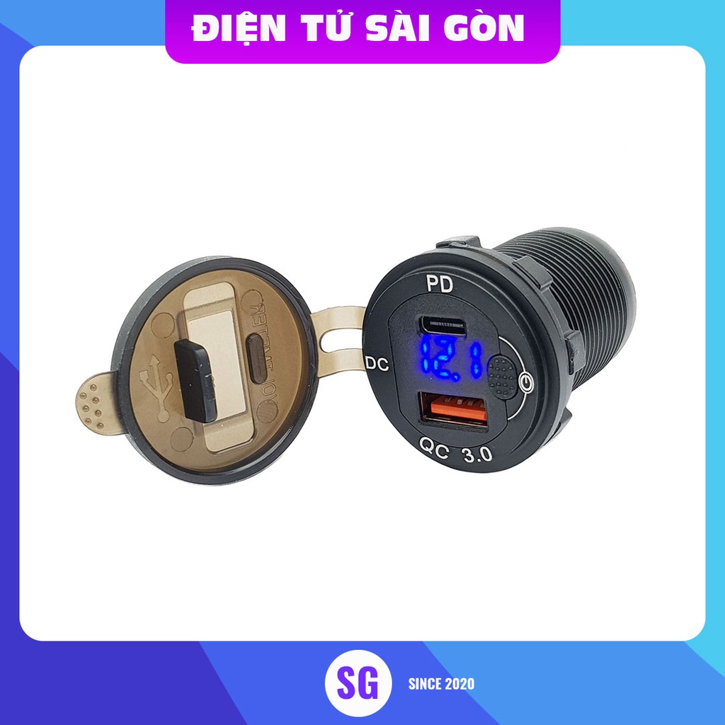 Bộ sạc nhanh xe hơi xe máy 2 cổng USB Type C PD QC 3.0 khóa ốc tiện dụng