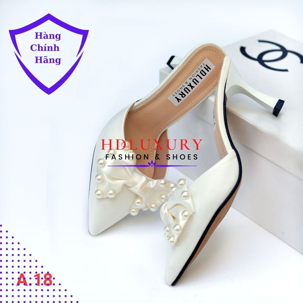 Guốc cao gót 5 phân mũi nhọn HDLUXURY bít mũi ngọc trai A 18