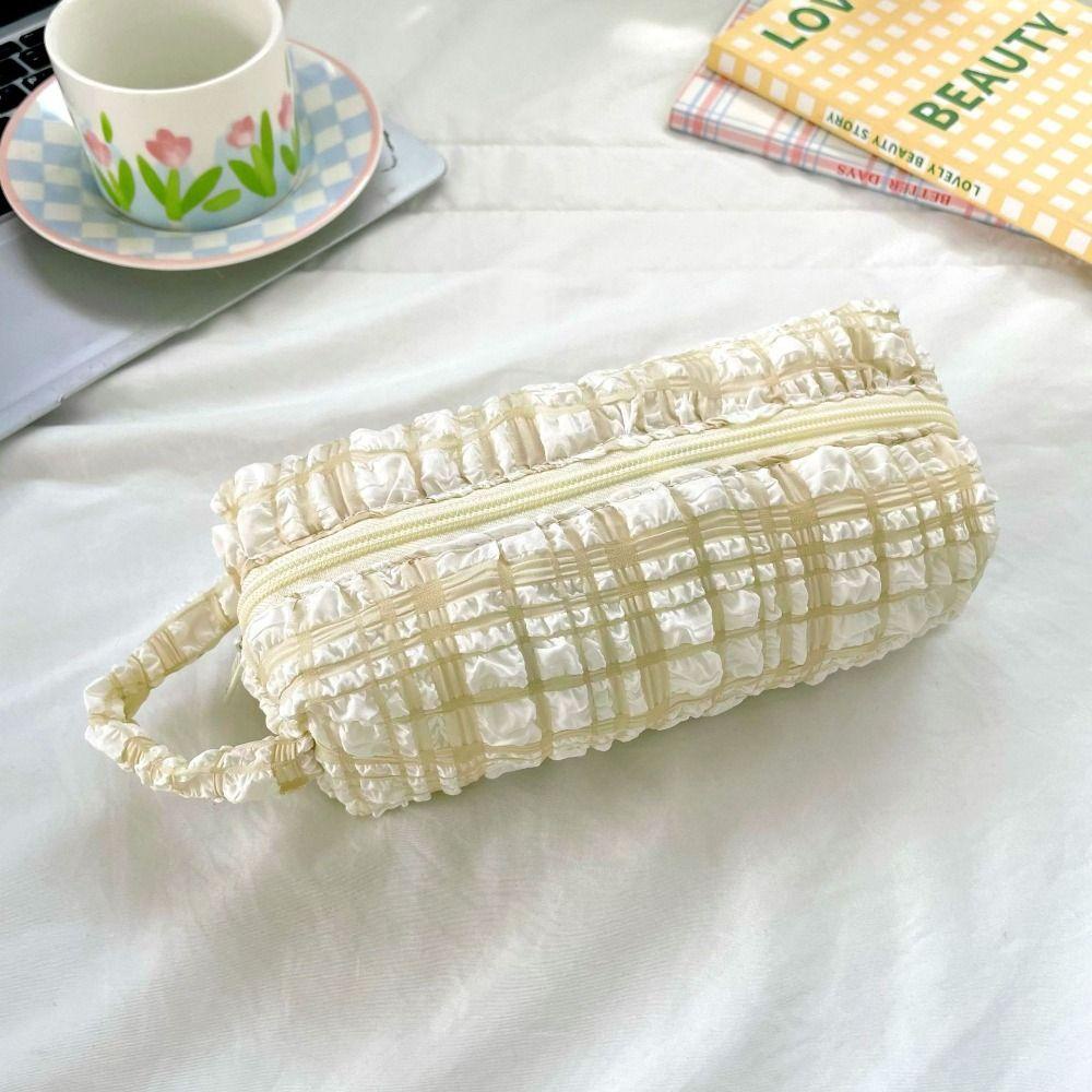 Túi Đựng Bút Mềm Mại Họa Tiết Sọc Caro Phong Cách Hàn Quốc