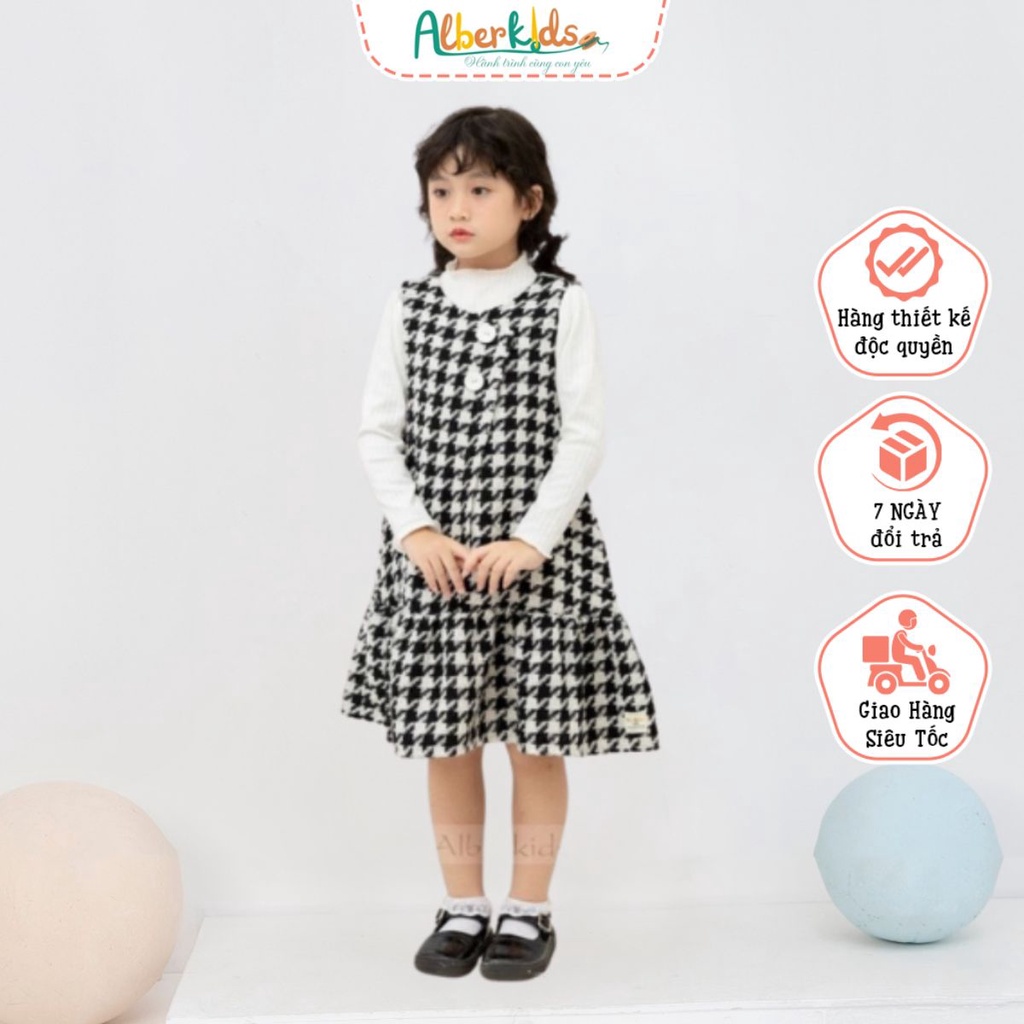 Váy bé gái thu đông ALBER KIDS dạ tweed kẻ ziczac công chúa xinh đẹp cho trẻ em 2,3,4,5,6,7,8,9,10,11,12 tuổi (AG0111)