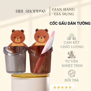 Cốc dán tường nhà tắm hình gấu nâu dễ thương - Cốc đựng bàn chải kem đánh răng gắn tường (CG02)