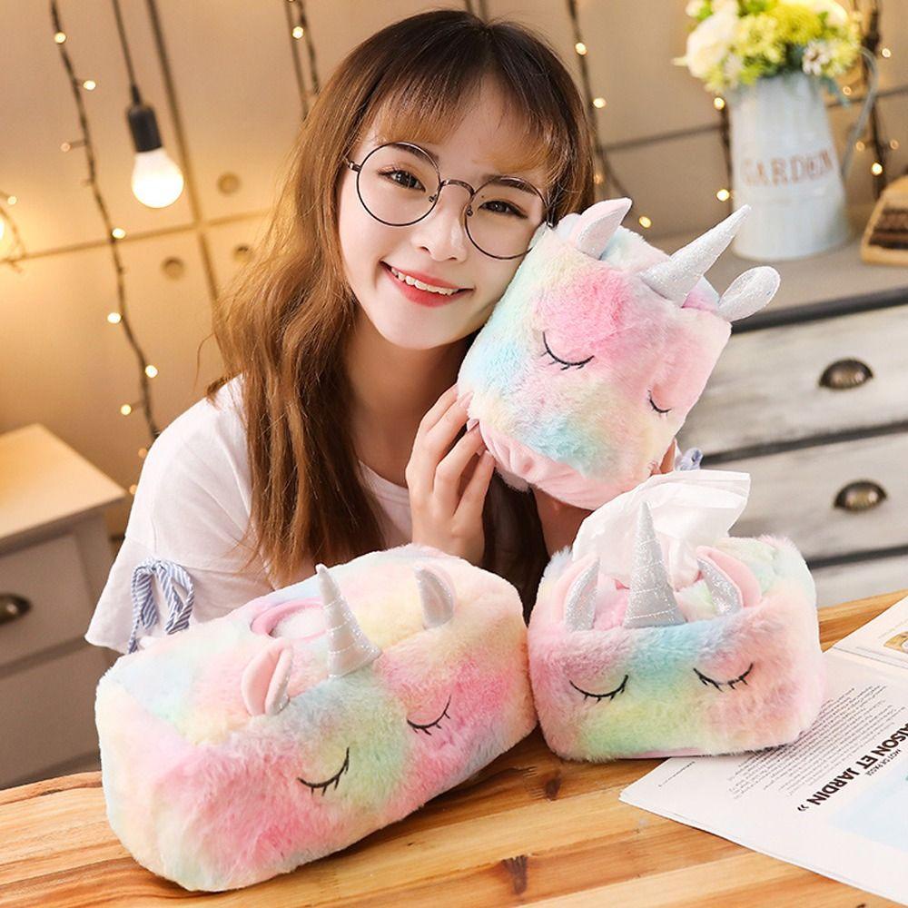 Hộp Đựng Khăn Giấy Hình Kỳ Lân Bằng Lông Nhung Mềm Mại Dễ Thương Xinh Xắn