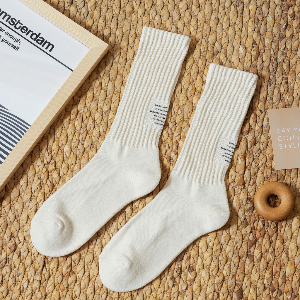 Vớ Dài 100% Cotton Màu Trơn Phong Cách Hip Hop Đường Phố Cho Nam