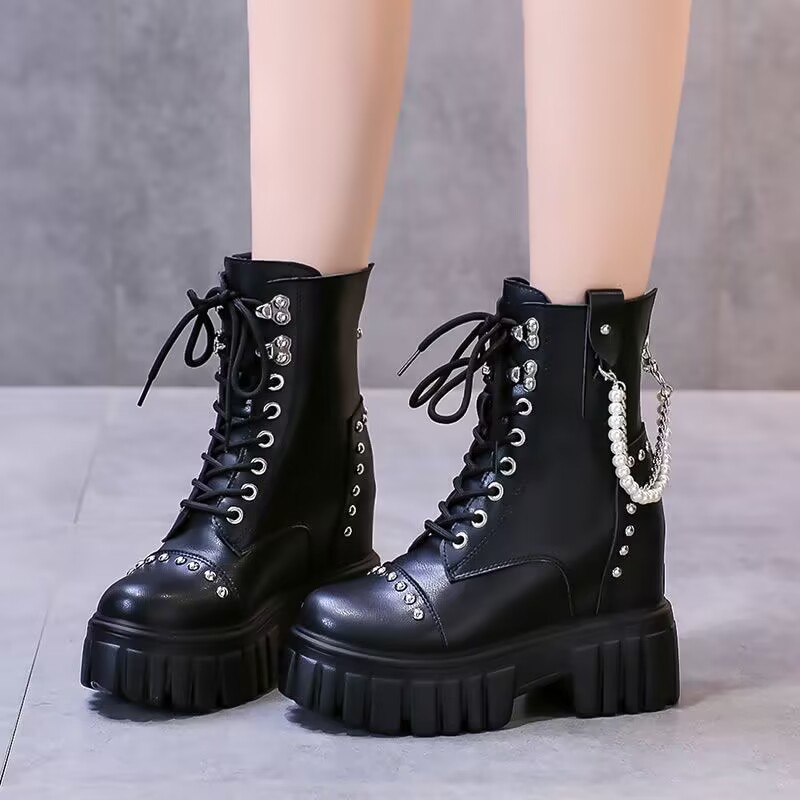 Giày Bốt Martin Cao Gót 10cm Thiết Kế Hai Màu Thời Trang Cá Tính