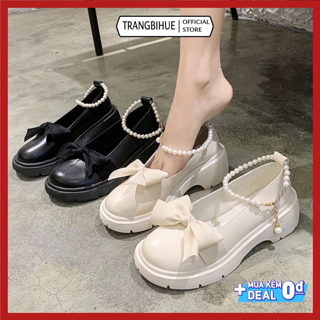Giày Lolita Nữ Quai Ngọc Mũi Nơ, Giày Búp Bê Nữ Phong Cách Hàn Quốc mã HV68 TRANGBIHUE