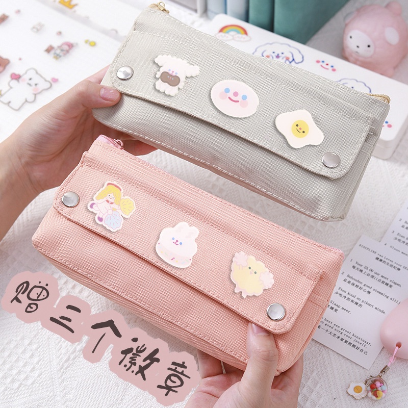 Túi Đựng Bút Bằng Vải Oxford Hai Lớp Sức Chứa Lớn In Họa Tiết Muối Dễ Thương Cho Nữ Sinh