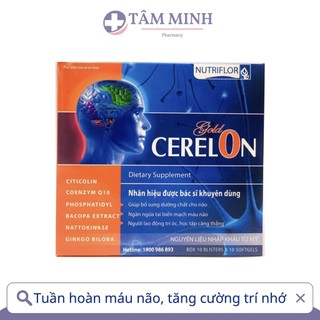 HOẠT HUYẾT DƯỠNG NÃO CERELON GOLD TĂNG CƯỜNG TUẦN HOÀN MÁU NÃO, GIẢM TAI BIẾN MẠCH MÁU NÃO HỘP 100 VIÊN