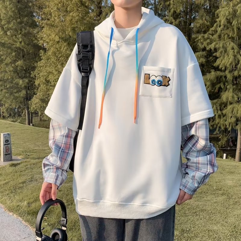 Áo hoodie Giả Hai Lớp Tay Dài Dáng Rộng Phong Cách Đường Phố Mỹ Thời Trang Thu Đông 2022 Cao Cấp Cho Nam