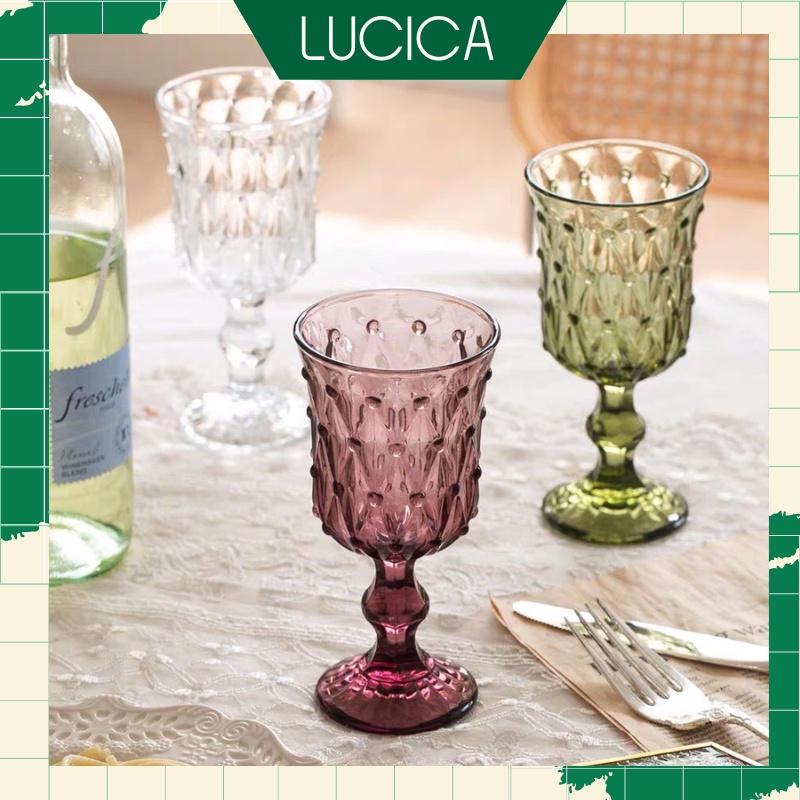 Ly uống rượu vang mẫu mới vân chám kim cương sang chảnh phong cách châu âu Lucica.