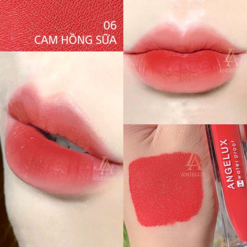 Son lì Angelux kháng nước, bám lâu,không lem ,không trôi,chất son kem mềm mướt tặng kèm cọ tán son