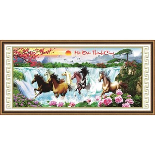 Tranh thêu chữ thập 8 ngựa mã đáo thành công thác nước 3D AL53602 |152x73cm|- chưa thêu