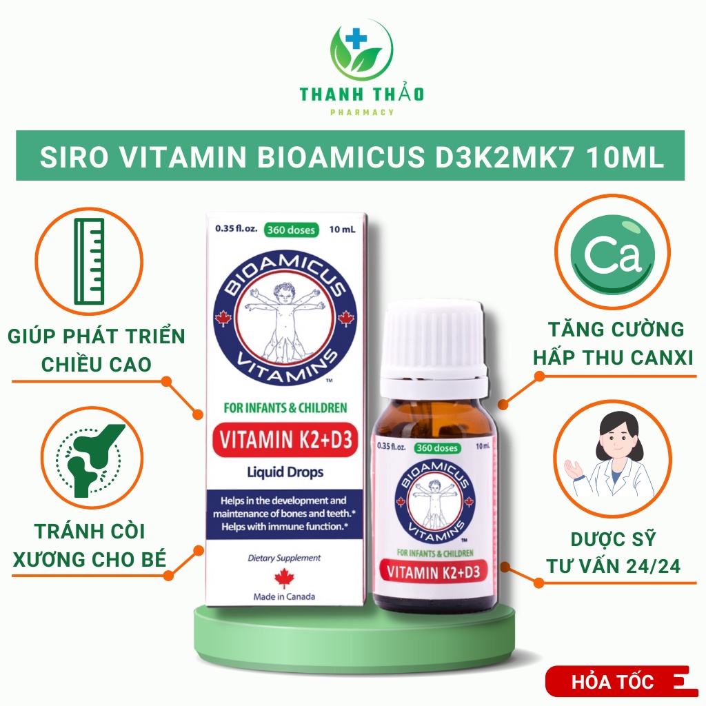 Siro vitamin BioAmicus D3K2MK7 10ml bổ sung canxi