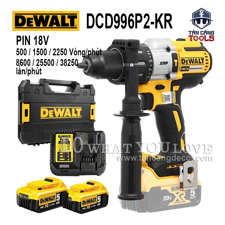 Combo Máy Khoan Động Lực Dùng Pin DeWalt 18V DCD996P2 ( Thân Máy, Thùng Nhựa, 1 Sạc, 2 Pin 5.0 Ah )