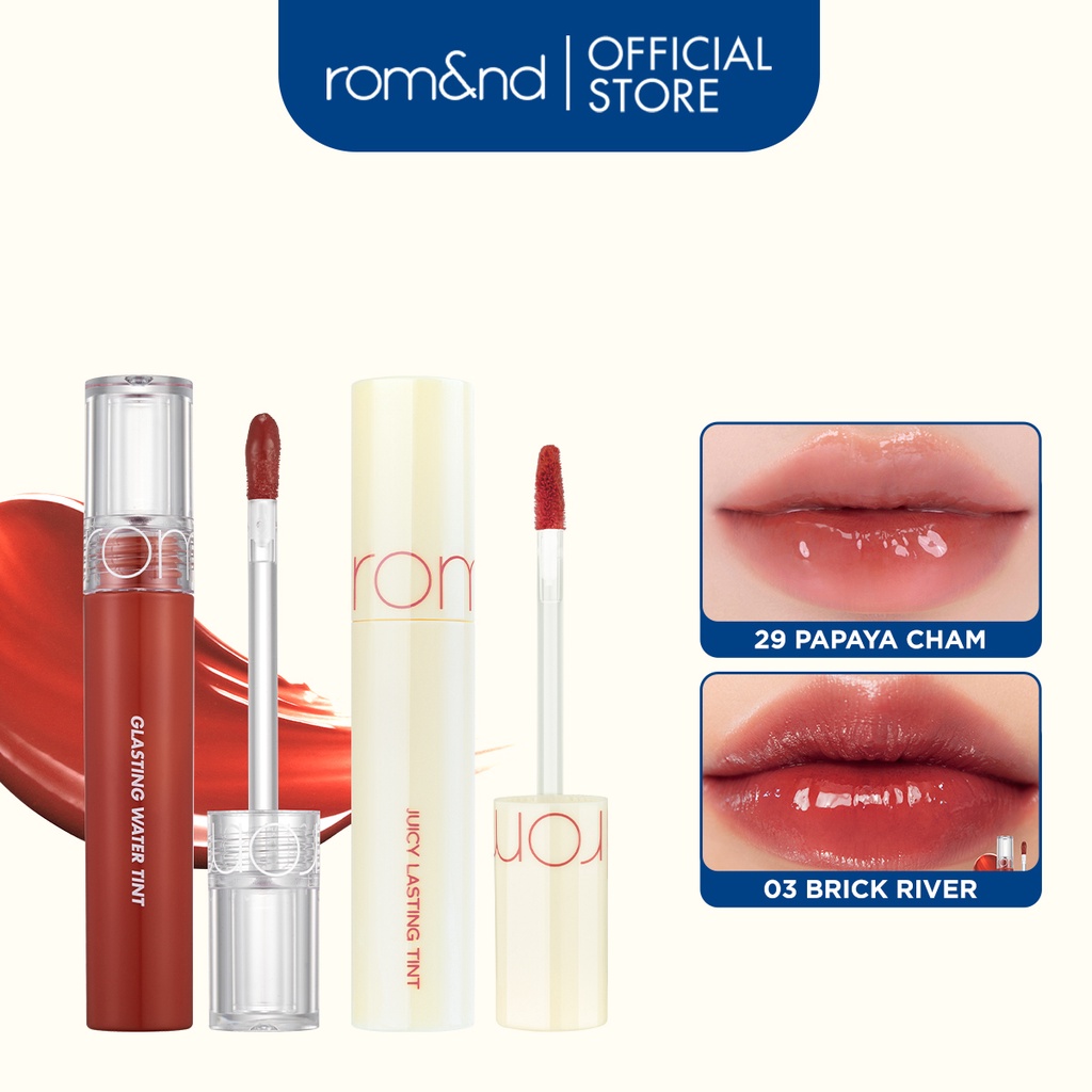 Combo Son Tint bóng lì Hàn Quốc Romand Juicy Lasting Tint 5.5g + Son tint nước Romand Glasting Water Tint 4g