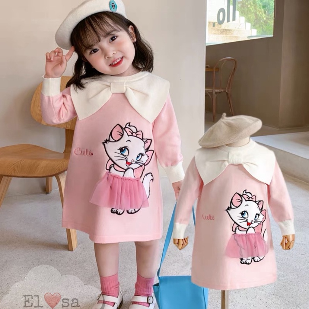 Váy bé gái - Váy Mèo Nơ Cổ siêu xinh cho bé 1-7 Tuổi