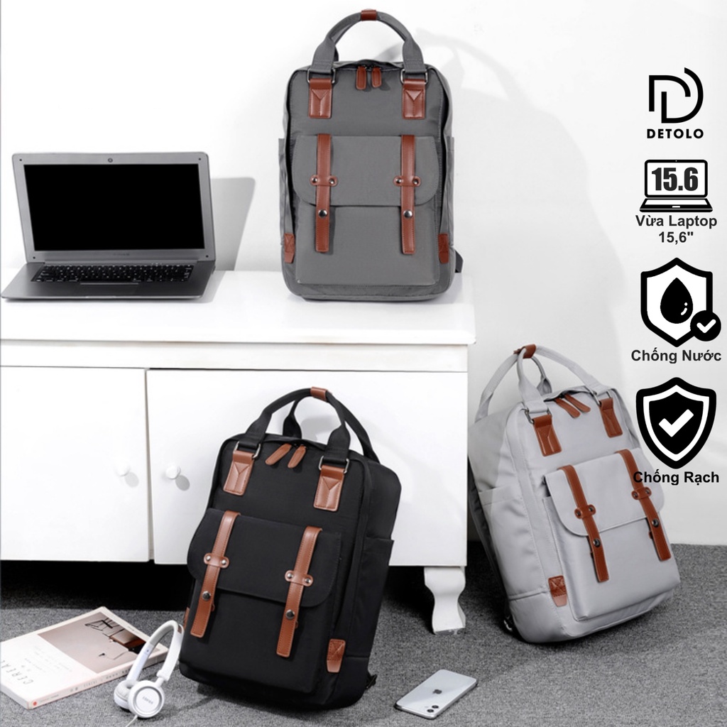Balo nam nữ DETOLO đựng laptop 14 15,6" công sở nhỏ gọn đi làm, đi học cho học sinh nam nữ
