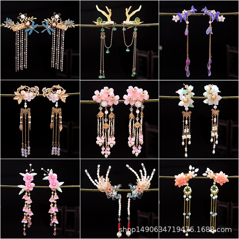 Children's Hanfu Ancient Style Hair Accessories Super Fairy Side Clip Girl's Cute Hair Clip Ancient Chinese Dress Cheongsam Accessories Tassel Step Swing Clip