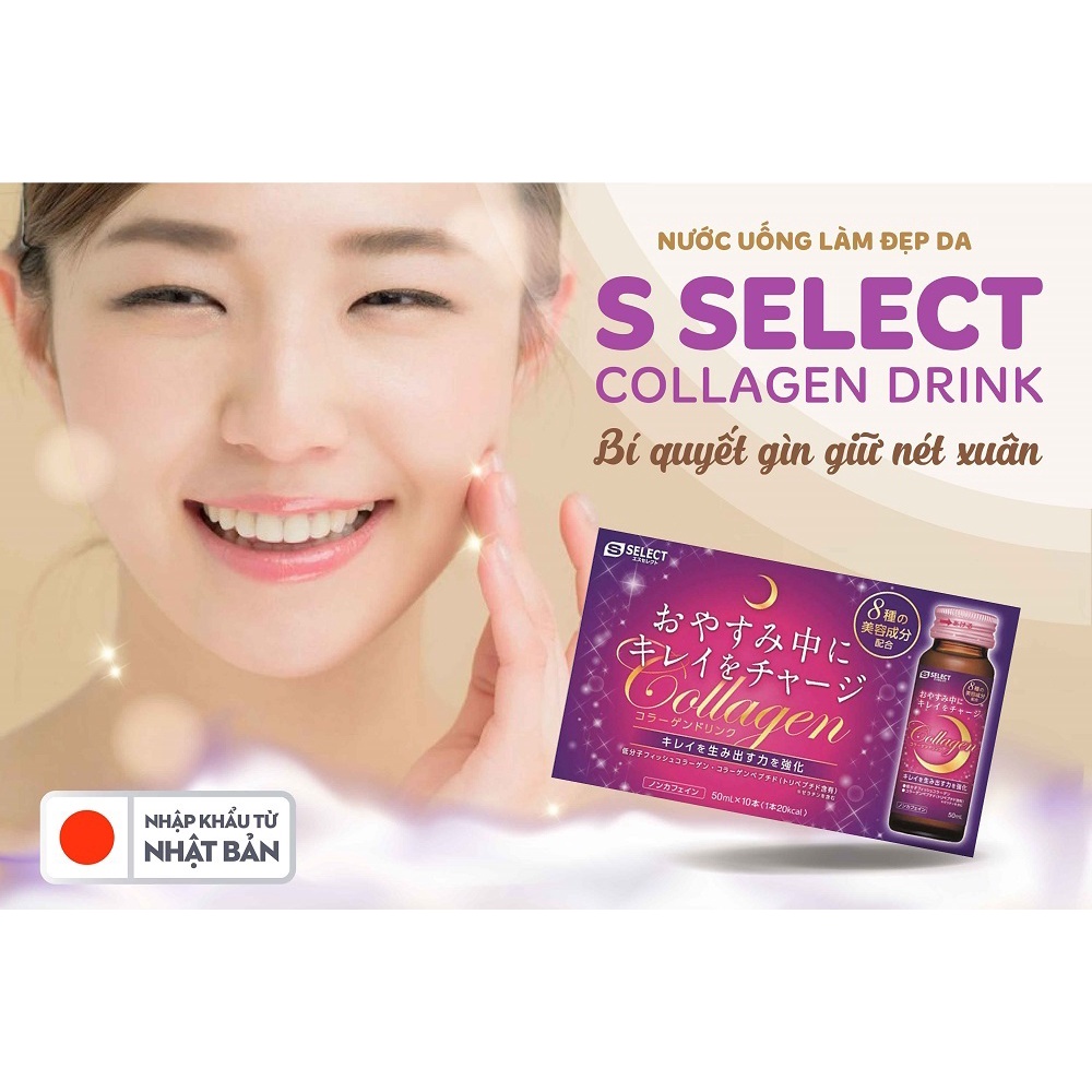 Nước uống làm đẹp da S Select Collagen Drink Nhật Bản (10 lọ ) + Tặng Nước Dưỡng Da Chiết Xuất Acid Hyaluronic S Select