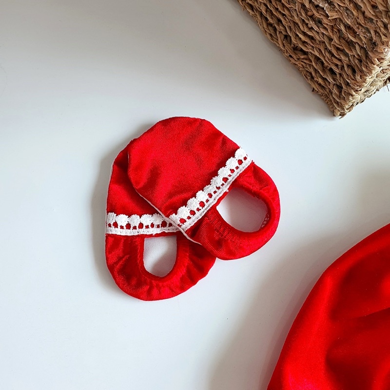 Body Nhung Đỏ Cổ Tàu NHÍM XÙ KIDS Cho Bé Gái Sơ Sinh, Đầy Tháng, Thôi Nôi Chất Nhung The Mềm Mịn B045