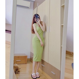 Đầm body len xanh cốm