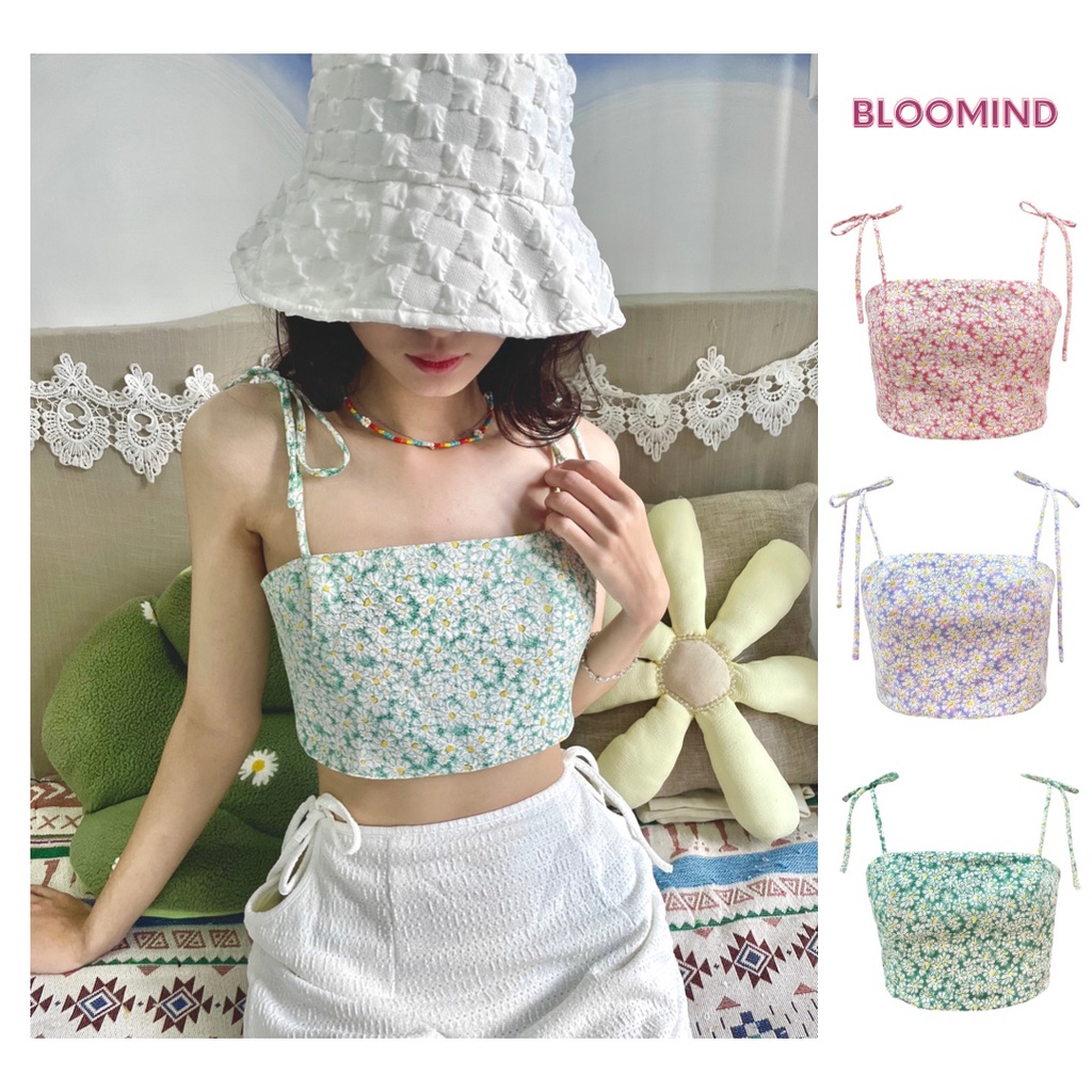 Áo hai dây croptop hoa nhí màu pastel siêu xinh freesize dưới 57kg