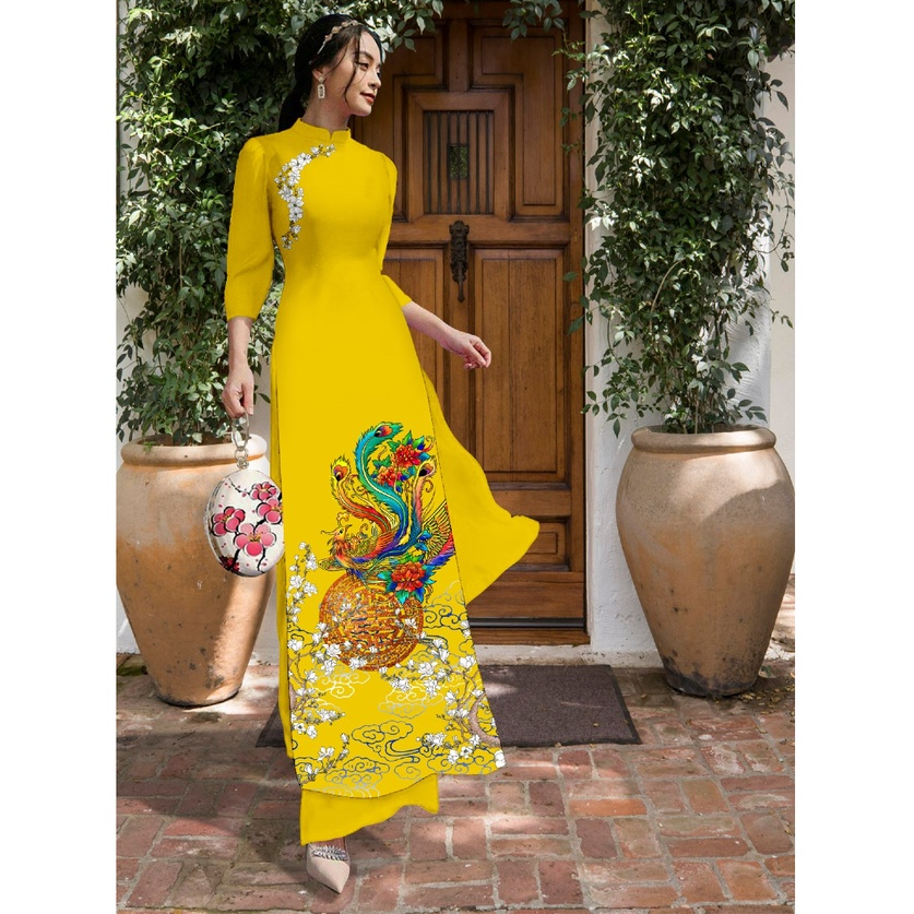 Áo dài lụa tằm in 3D Mai Phụng sang trọng AD06 (KHÔNG KÈM QUẦN)- Lady Fashion
