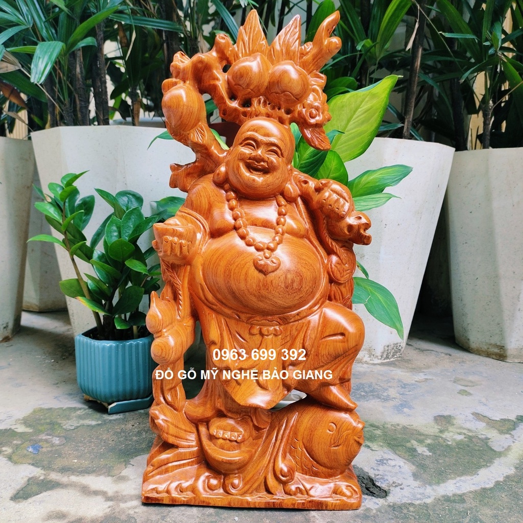 Tượng phật di lặc gỗ hương (cao 50 ngang 22 sâu 11 cm)