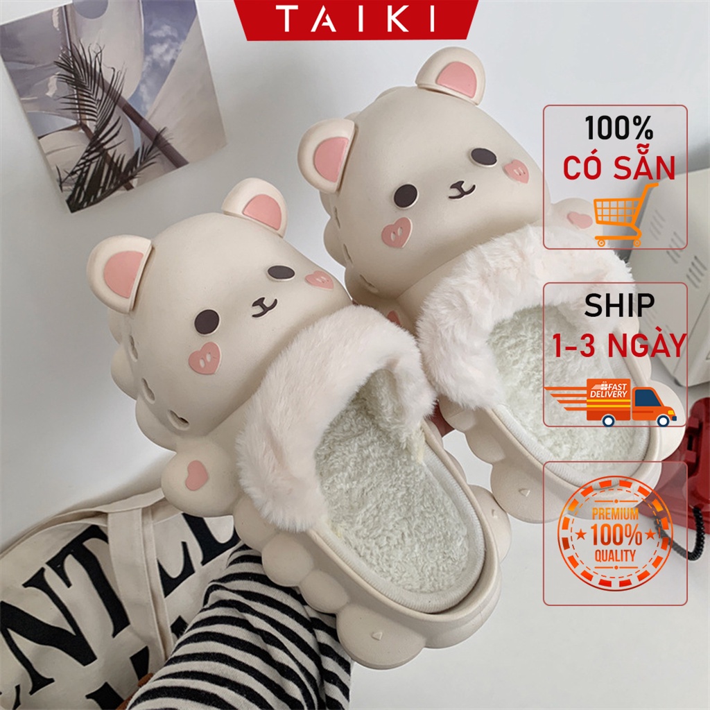 Dép Gấu Cute Cho Nữ Nam 🐻FREESHIP🐻 sục nữ lót lông hình dễ thương TAIKI