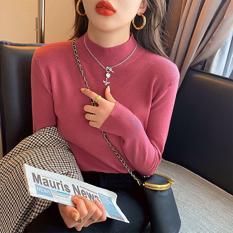 Áo Sweater Cổ Lọ Tay Dài Dáng Ôm Sáp Mềm Mại Màu Trơn Thời Trang Mùa Thu Cho Bạn Gái