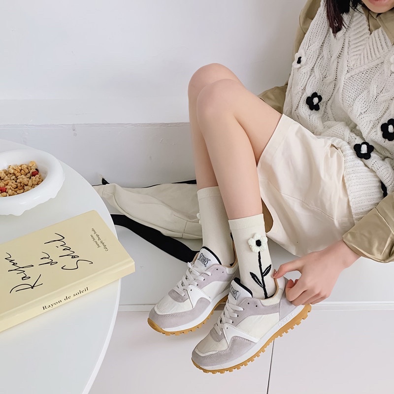 [Hàng có sẵn] TCC11 - Tất / Vớ cao cổ cho nữ hoa nổi dễ thương phong cách Hàn Quốc