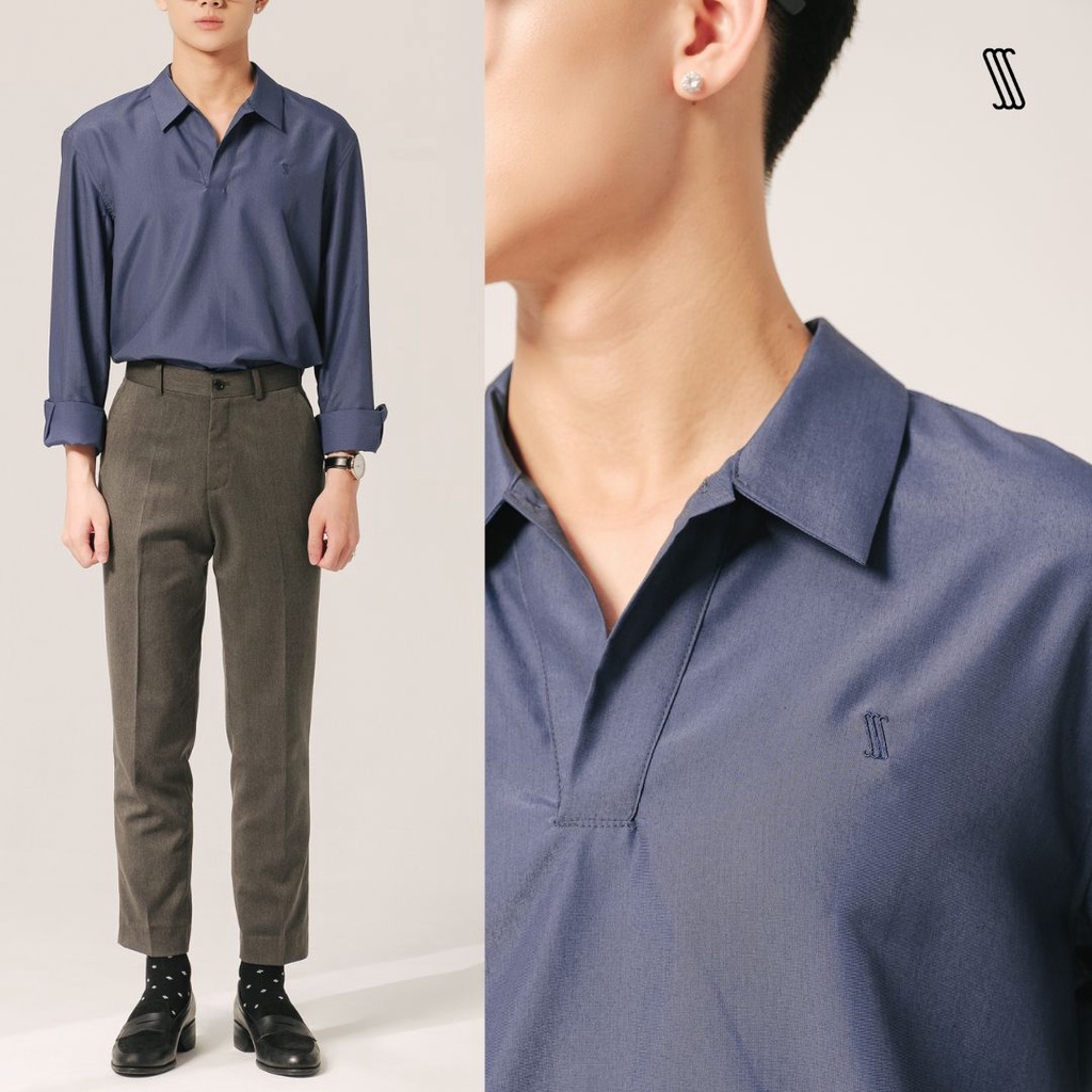 Áo sơ mi nam dài tay SSSTUTTER áo cổ v bổ trụ không cúc hàn quốc RELAX SHIRT