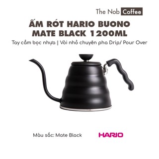 Ấm Hario Buono 1200ml Mate Black | Ấm cổ ngỗng chuyên pha drip/pour-over cao cấp, có thể đun trực tiếp