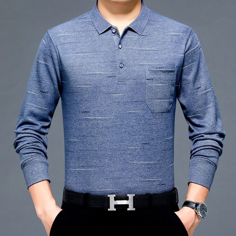 Áo Thun POLO Tay Dài Dáng Rộng Bằng Vải Cotton 47% Có Túi Dành Cho Nam Trung Niên