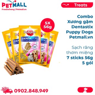 Combo Xương gặm Dentastix Puppy Dog 7stick 56g - 5 gói - Sạch răng thơm miệng Petmall